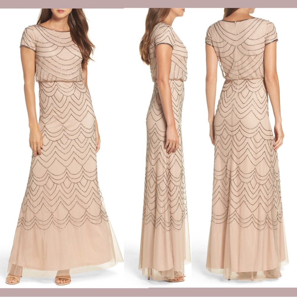 Adrianna Papell Beaded Dusty Blush Maxi Dress